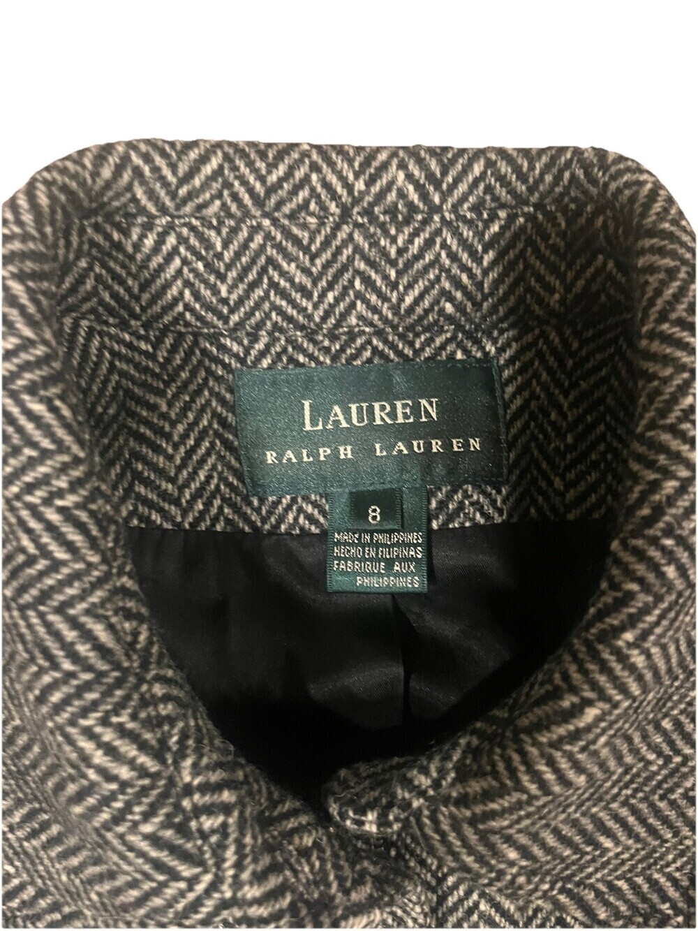 LAUREN RALPH LAUREN Women’s 8 Gray Herringbone Woolmark Wool Zip Jacket Lined - Picture 2 of 12